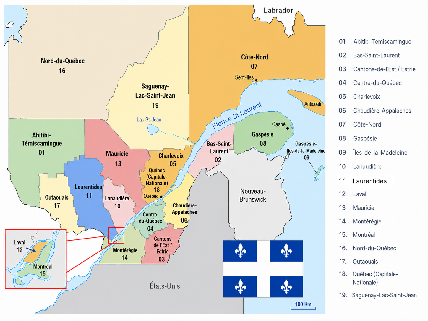 Carte des régions touristiques du Québec